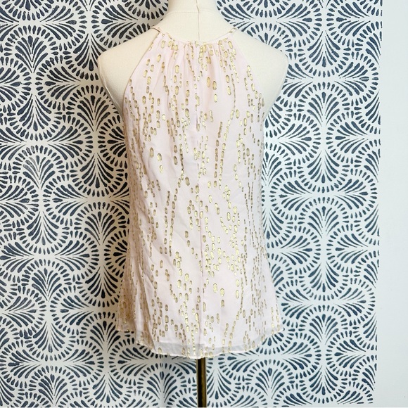 Lilly Pulitzer Silk Del Mar Jacquard Gold Pink Tank Top - Picture 3 of 15